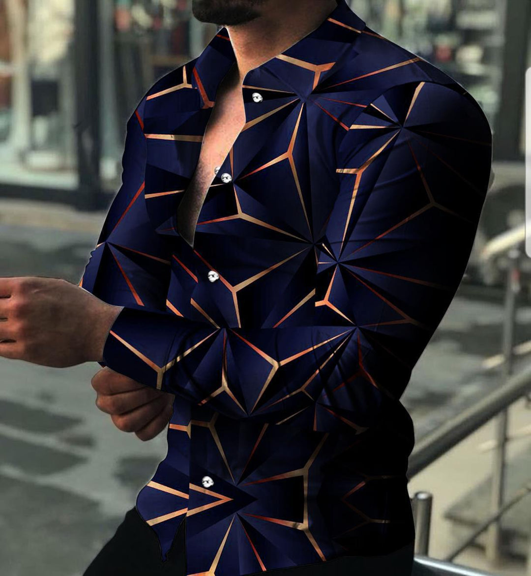 Herren Langarmhemd mit einzigartigem geometrischem 3D-Muster Echoarchiv