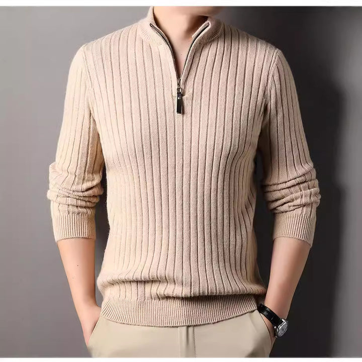 Herren Strickpullover mit modernem Stehkragen im Rippdesign Echoarchiv