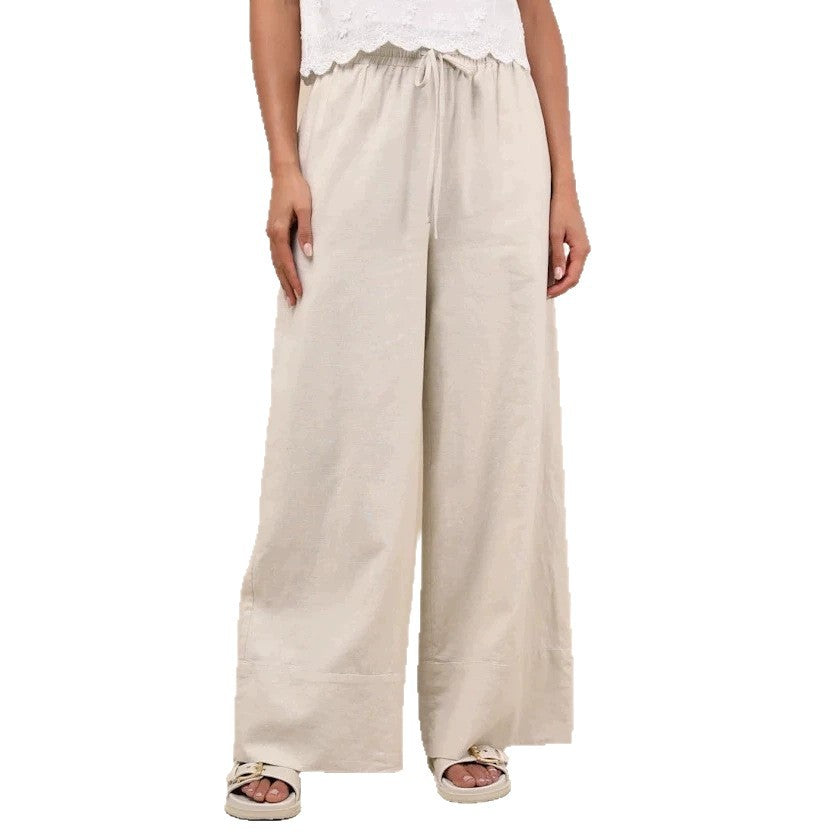 Damen Weite Leinenhose mit elastischem Bund und seitlichen Taschen Echoarchiv