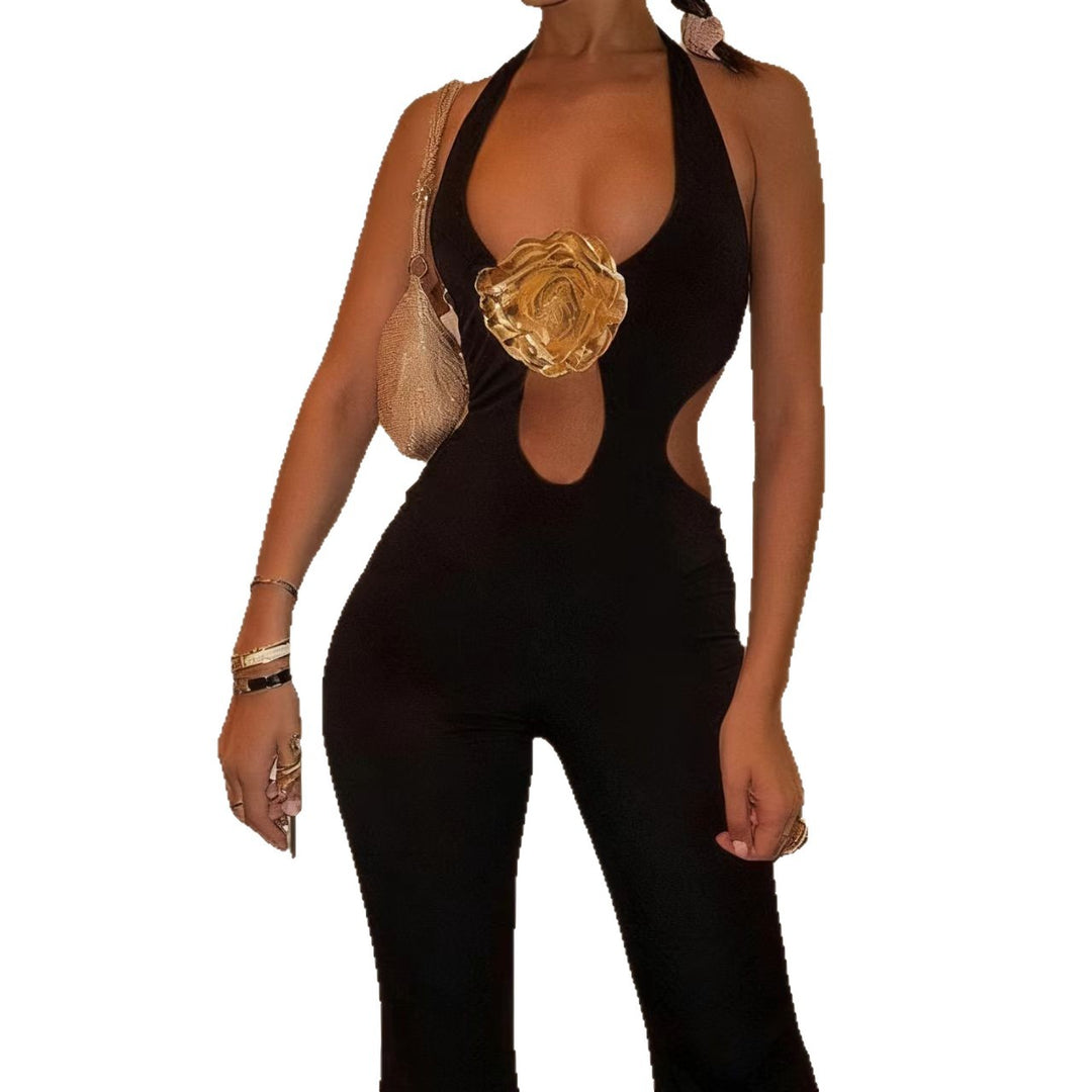 Damen Eleganter Jumpsuit mit ausgefallenem Cut-Out-Design und hohem Kragen Echo Archiv