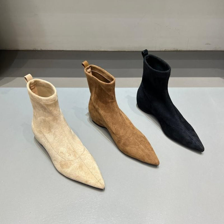 Damen spitz zulaufende Sock‑Stiefeletten aus Velourslederoptik mit engem Schaft Echo Archiv