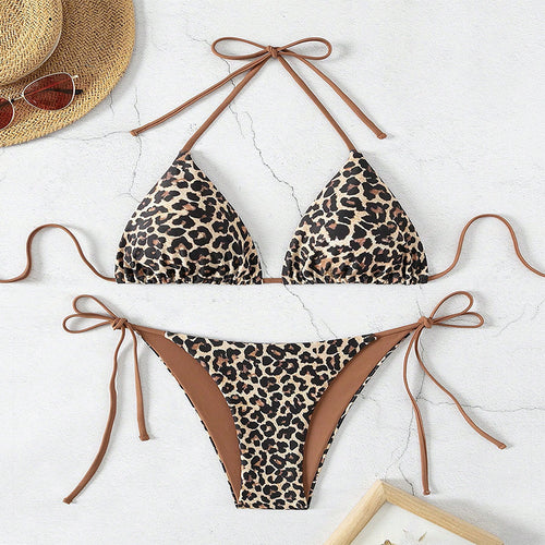 Damen Triangel-Bikini-Set mit verstellbaren Bindebändern und animalischem Design Echo Archiv