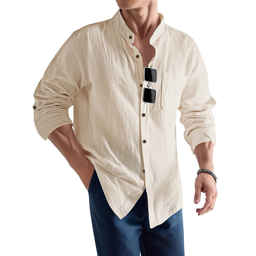 Herren Legeres Langarmhemd mit Henley-Ausschnitt Echoarchiv