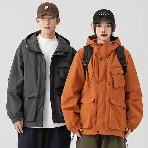 Damen Oversize Utility-Übergangsjacke mit Kapuze, Mehrfach-Taschen & Kordelzug Echoarchiv