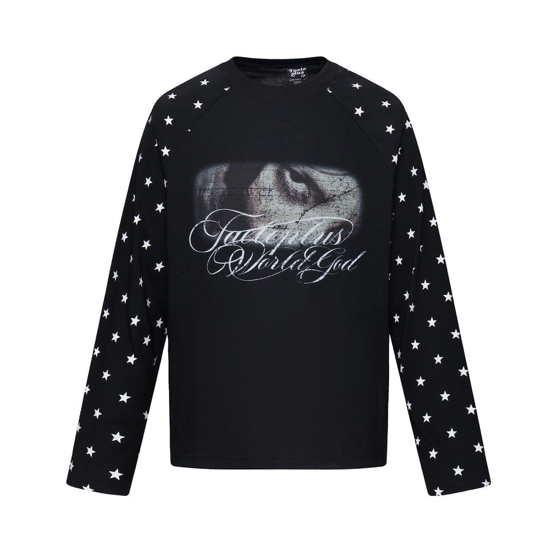 Unisex Langärmliges Sweatshirt mit Raglanärmeln, Stern-Printärmeln und Vintage-Grafik Echoarchiv