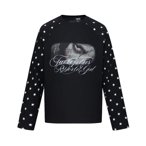 Unisex Langärmliges Sweatshirt mit Raglanärmeln, Stern-Printärmeln und Vintage-Grafik Echoarchiv