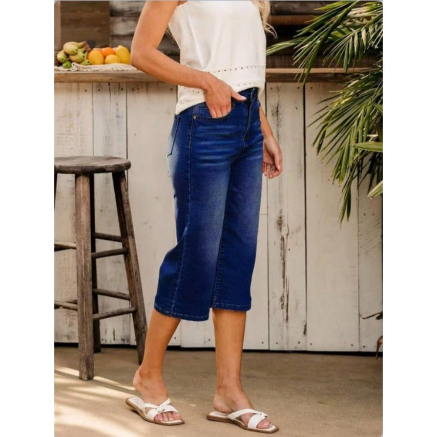 Damen Hochtaillierte Culotte-Jeans mit weitem Bein und Fünf-Taschen-Design Echo Archiv