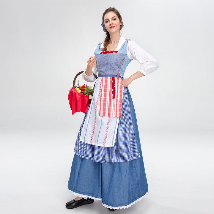Damen nan ländliches Trachtenkleid mit Latzmieder und mehrlagiger Schürze Echo Archiv