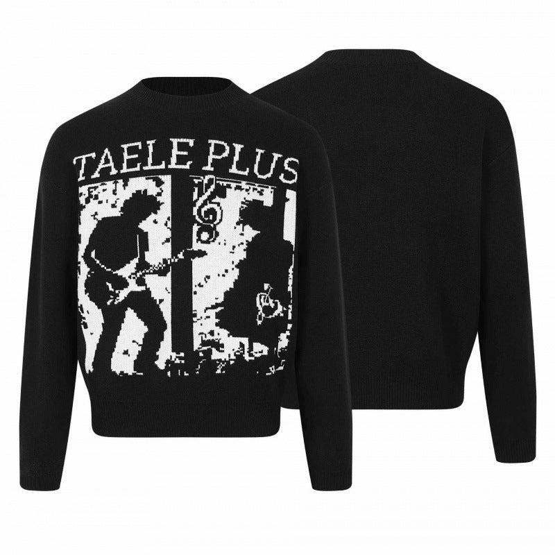 Unisex Grafik-Strickpullover mit Bandintarsie, Rundhals und geripptem Saum Echo Archiv