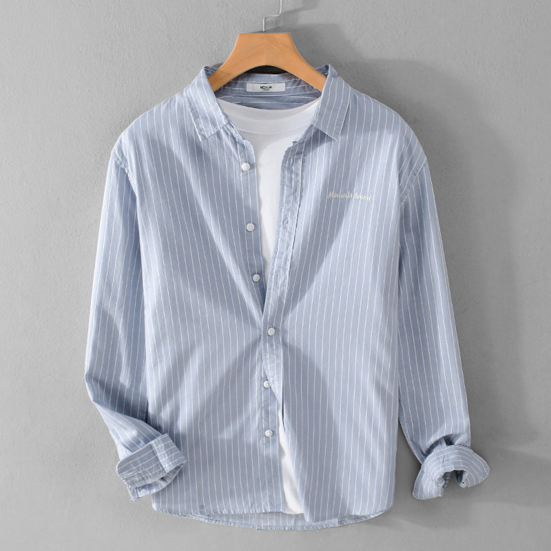 Herren Nadelstreifen-Lagenhemd im Overshirt-Stil mit dezenter Bruststickerei Echoarchiv