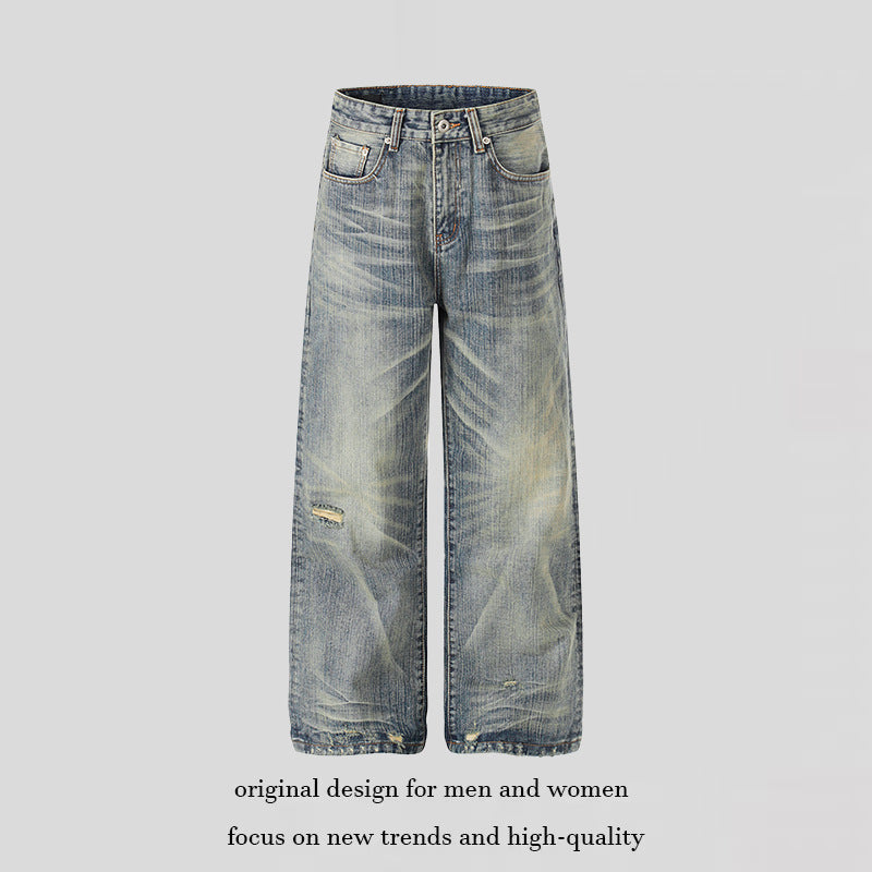 Damen Hochtaillierte Wide‑Leg Destroy‑Jeans mit Used‑Effekt und Culotte‑Silhouette Echoarchiv