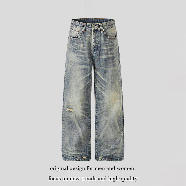 Damen Hochtaillierte Wide‑Leg Destroy‑Jeans mit Used‑Effekt und Culotte‑Silhouette Echoarchiv