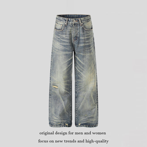 Damen Hochtaillierte Wide‑Leg Destroy‑Jeans mit Used‑Effekt und Culotte‑Silhouette Echoarchiv