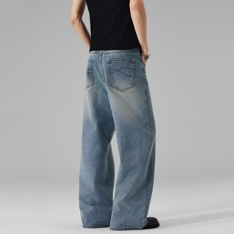 Damen Ultraweite Bodenlange Denim-Palazzohose mit skulpturaler Weite und soften Bleach-Akzenten Echo Archiv