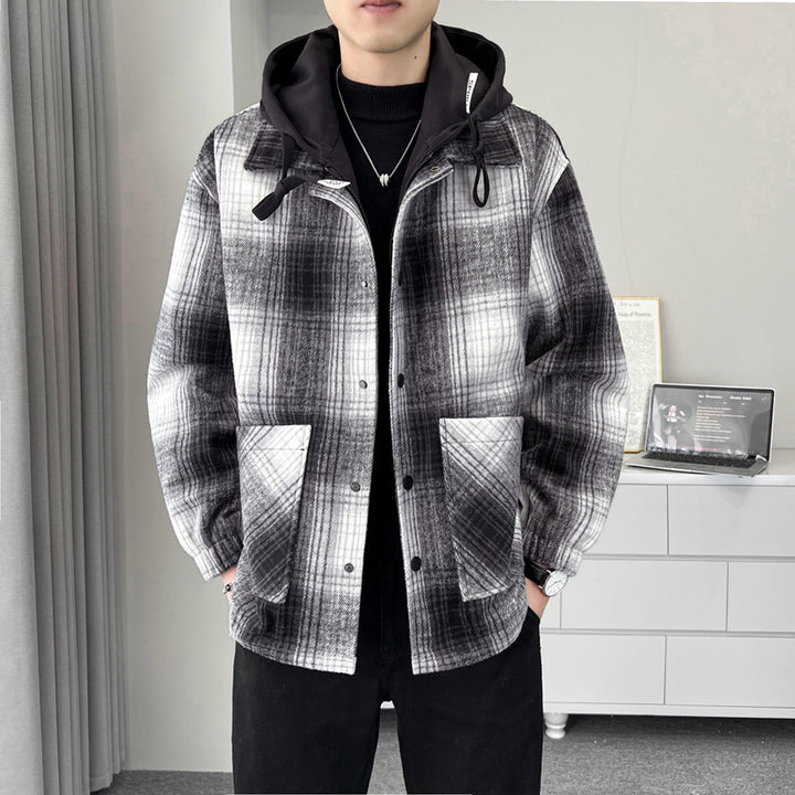 Herren karierte Übergangsjacke mit verstellbarer Kapuze und praktischen Taschen Echoarchiv