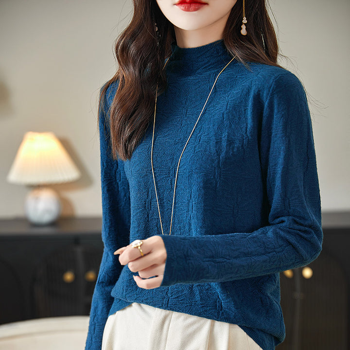 Damen Strukturiertes Feinstrick-Longsleeve mit Stehkragen und kastiger Silhouette Echoarchiv