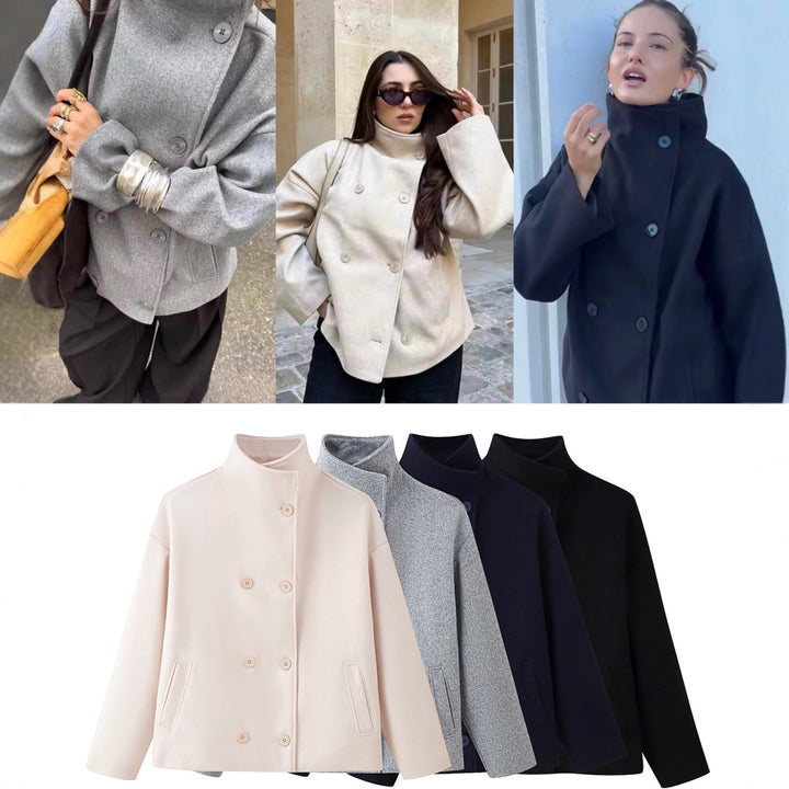 Damen Boxy Wollmix-Cabanjacke mit Stehkragen und überschnittenen Schultern Echo Archiv
