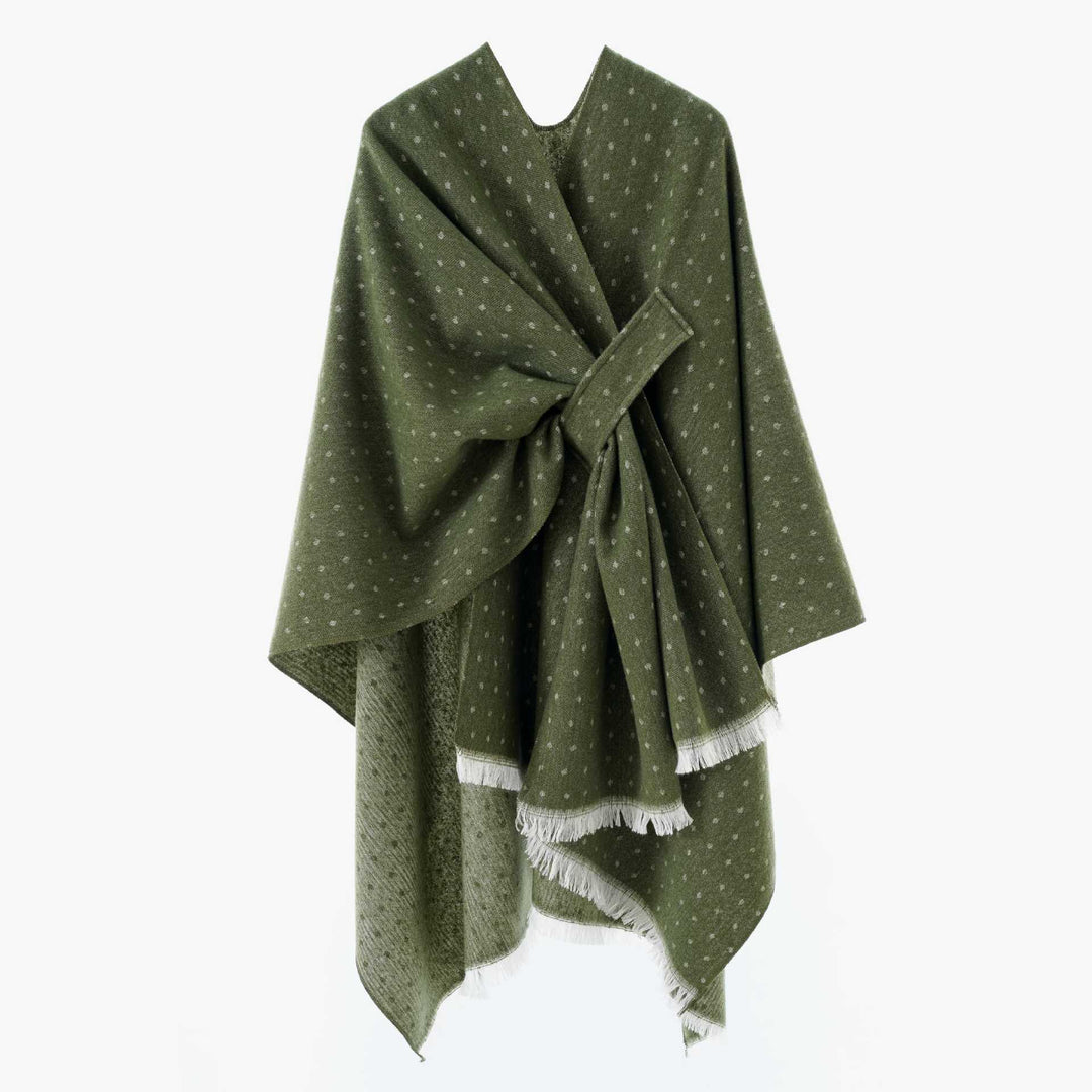 Damen Umlegbarer Wollmix-Poncho mit Hahnentritt-Jacquard und Bindegürtel Echo Archiv