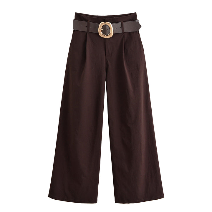 Damen hochtaillierte Culotte-Hose mit weitem Bein, Bundfalten und Statement-Gürtel Echo Archiv