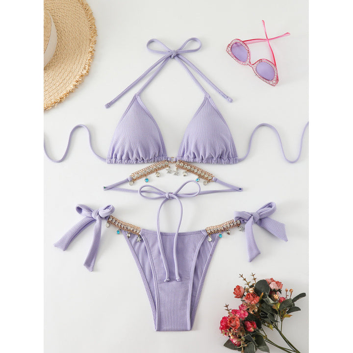 Damen Triangel-Bikini mit modischen Schmuckdetails und Bindebändern Echo Archiv