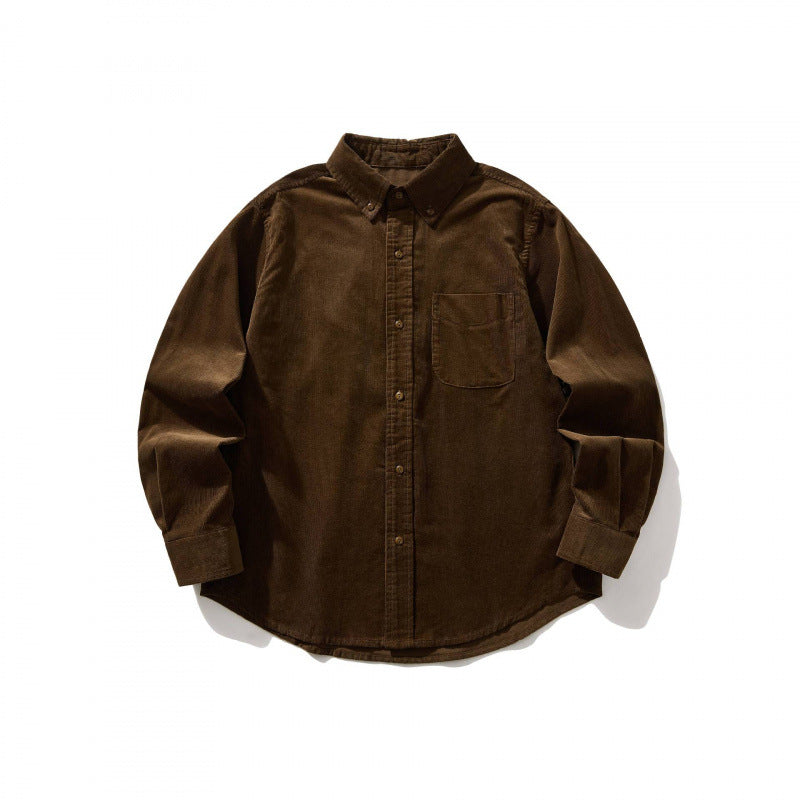 Unisex Kastenförmiges Cord-Hemd im Overshirt-Stil mit Button-Down-Kragen und aufgesetzter Brusttasche Echo Archiv