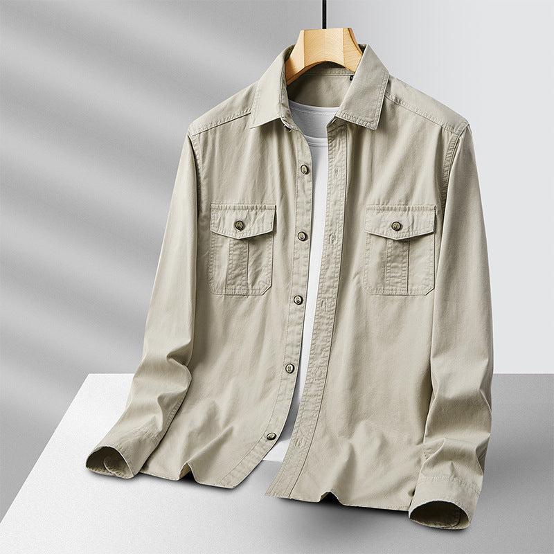 Herren leichte Baumwoll-Utility-Hemdjacke mit Pattentaschen und durchgehender Knopfleiste Echo Archiv