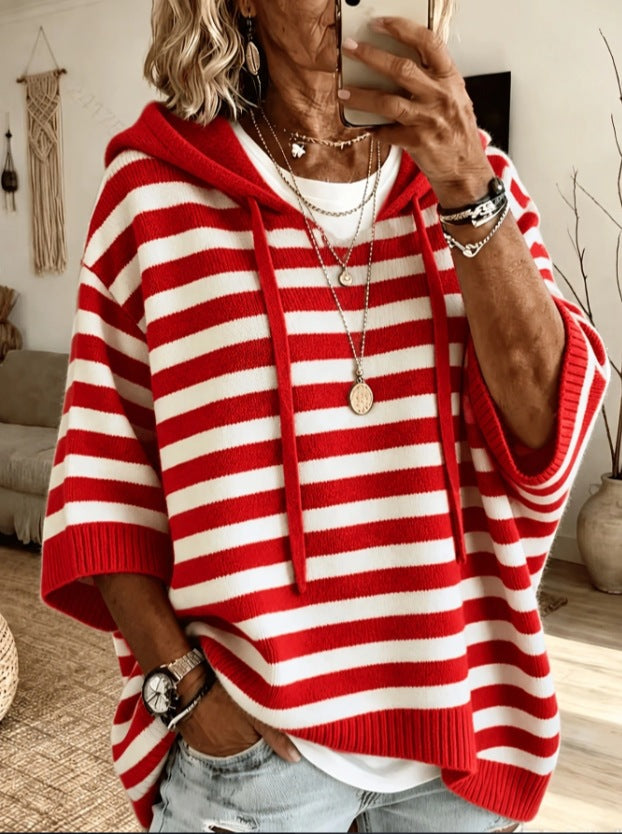 Damen nan Oversize Strickponcho mit Kapuze und kurzen Ärmeln Echo Archiv
