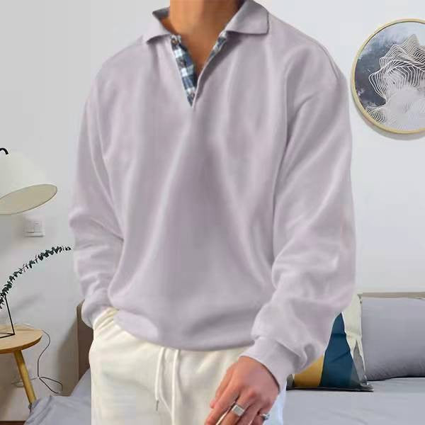 Herren Langarm Polohemd mit elegantem V-Ausschnitt und stilvollen Kontrastdetails Echoarchiv
