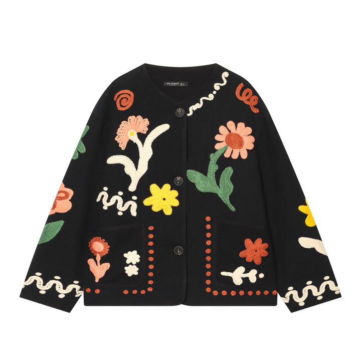 Damen Kurze Strickjacke mit floraler Chenille-Applikation Echo Archiv