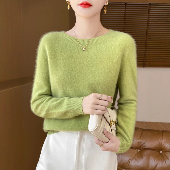 Damen Weicher Mohair‑Optik Rundhals‑Pullover mit feinem Rippsaum und leichter Oversize‑Passform Echoarchiv
