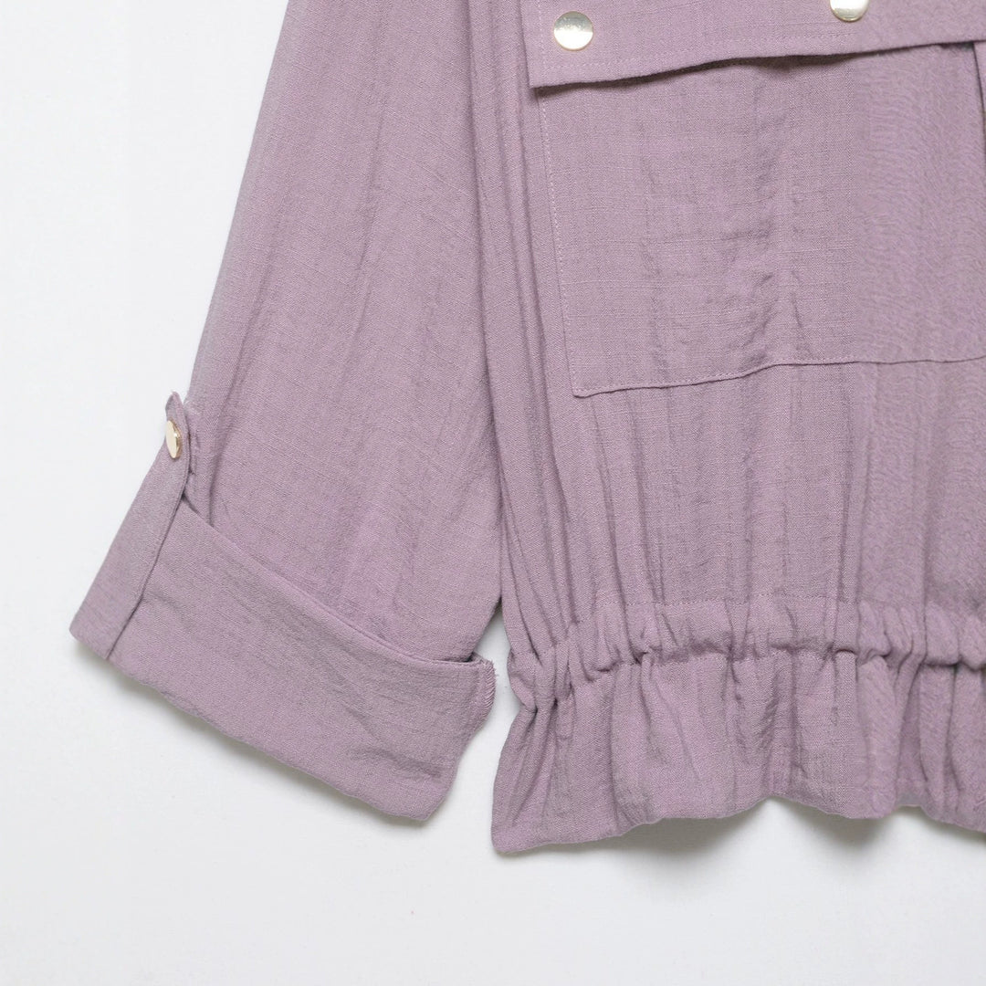 Damen Leichte Hemdblusen-Utility-Jacke mit Tunnelzugbund und Pattentaschen Echoarchiv