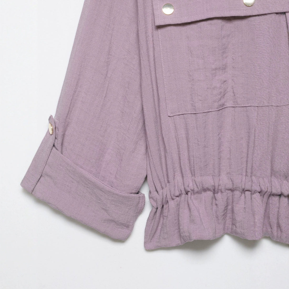 Damen Leichte Hemdblusen-Utility-Jacke mit Tunnelzugbund und Pattentaschen Echoarchiv