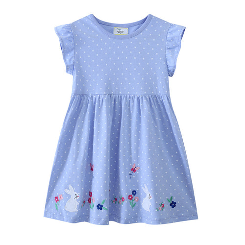Mädchen Kurzarm Kleid mit fließendem Schnitt und süßem Hasenmotiv Echo Archiv