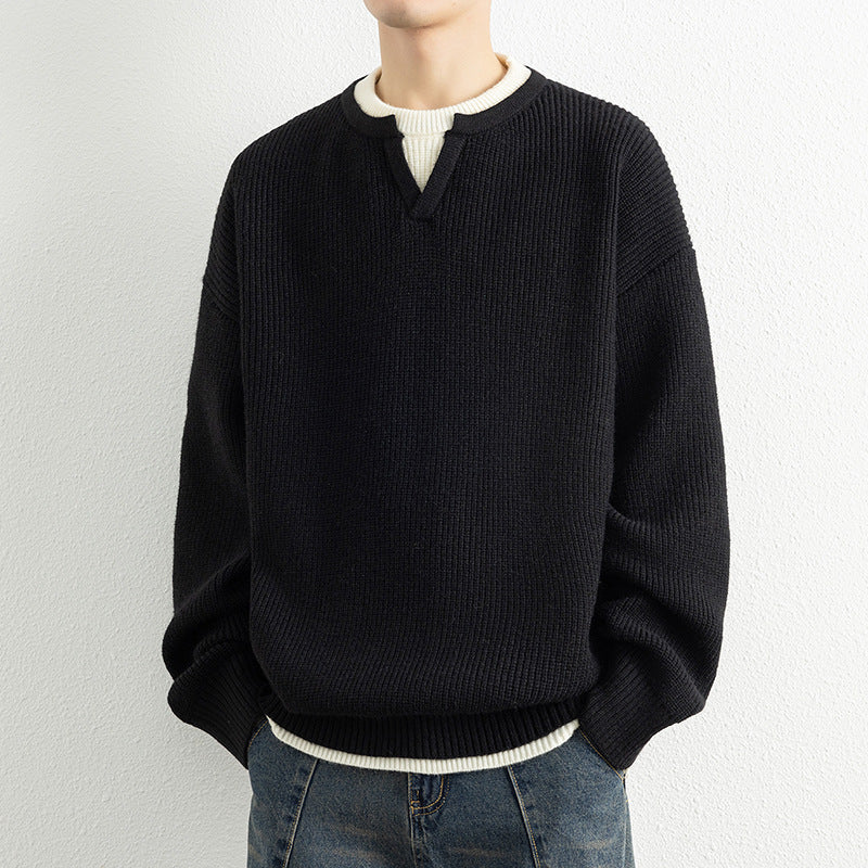 Herren Strickpullover mit V-Ausschnitt und strukturiertem Design Echoarchiv