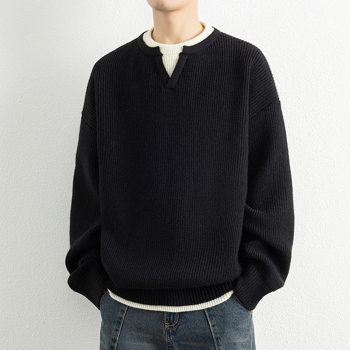 Herren Strickpullover mit V-Ausschnitt und strukturiertem Design Echoarchiv