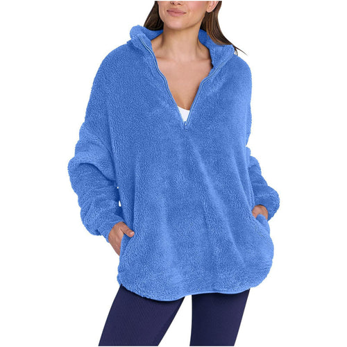 Damen Flauschiger Oversize-Sherpa-Pullover mit Halbzip und Kängurutaschen Echo Archiv