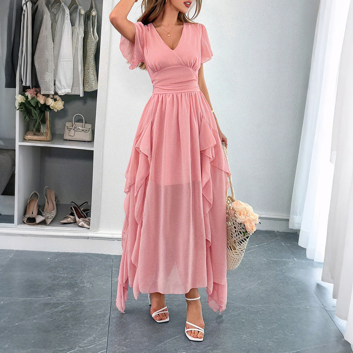Damen Maxi-Kleid mit fließendem Rüschendesign und V-Ausschnitt Echo Archiv