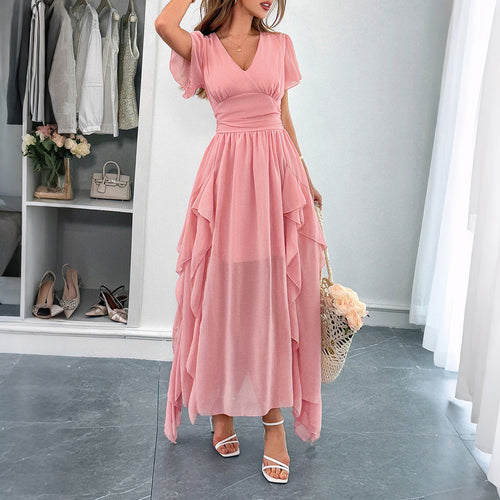 Damen Maxi-Kleid mit fließendem Rüschendesign und V-Ausschnitt Echo Archiv