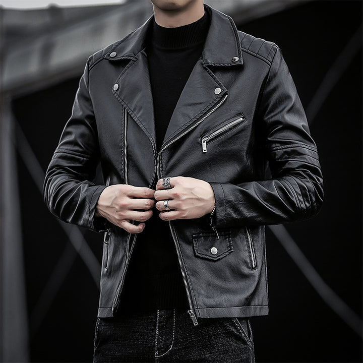 Herren Biker‑Lederjacke im Slim‑Fit mit gesteppter Ärmelpartie – Valtoré
