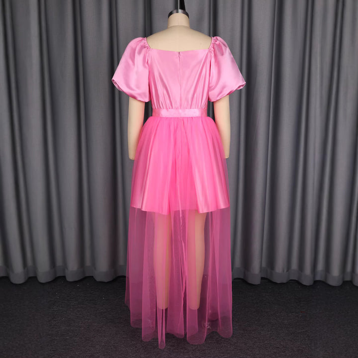 Damen Elegantes Tüllkleid mit Puffärmeln und Schleifenbindung Echo Archiv