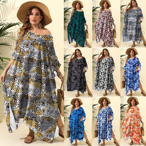 Damen lässiges Maxikleid mit asymmetrischem Saum und Animal-Print Echo Archiv