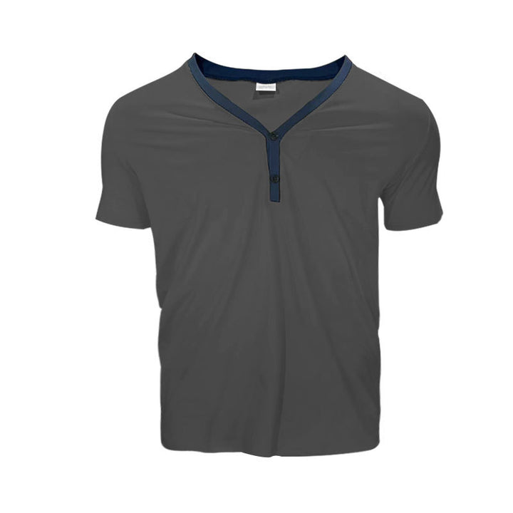 Herren Kurzarmshirt mit modernem V-Ausschnitt und Knopfleiste Echoarchiv