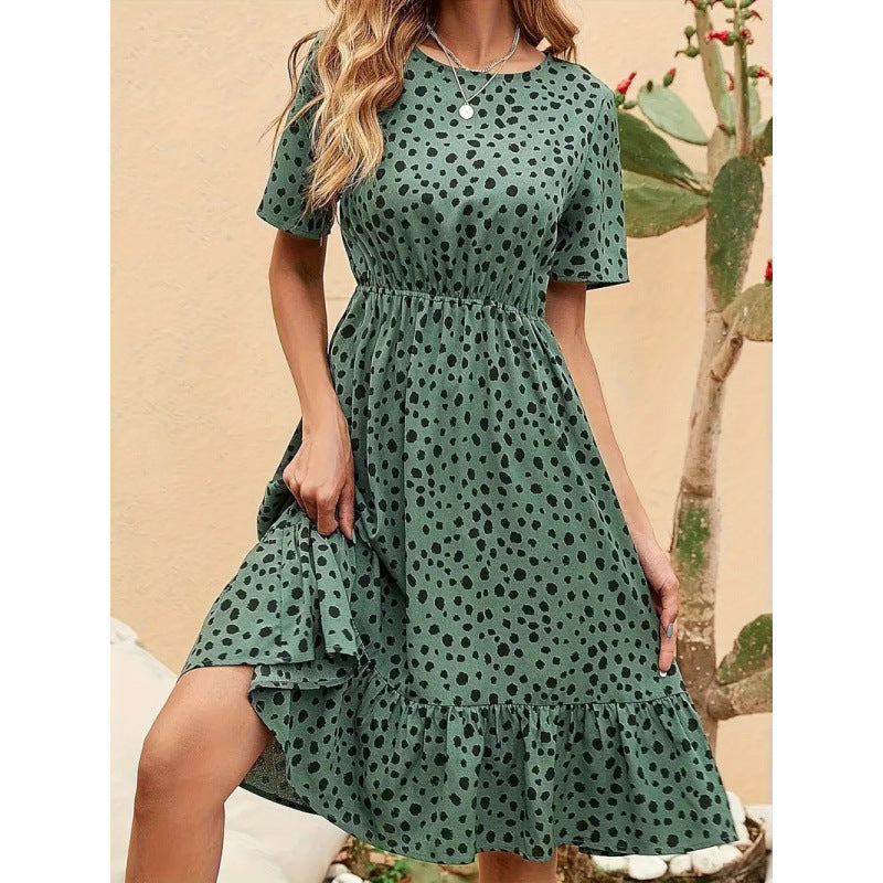 Damen Sommerliches A-Linien Kleid mit Rüschensaum und Punkten Echo Archiv