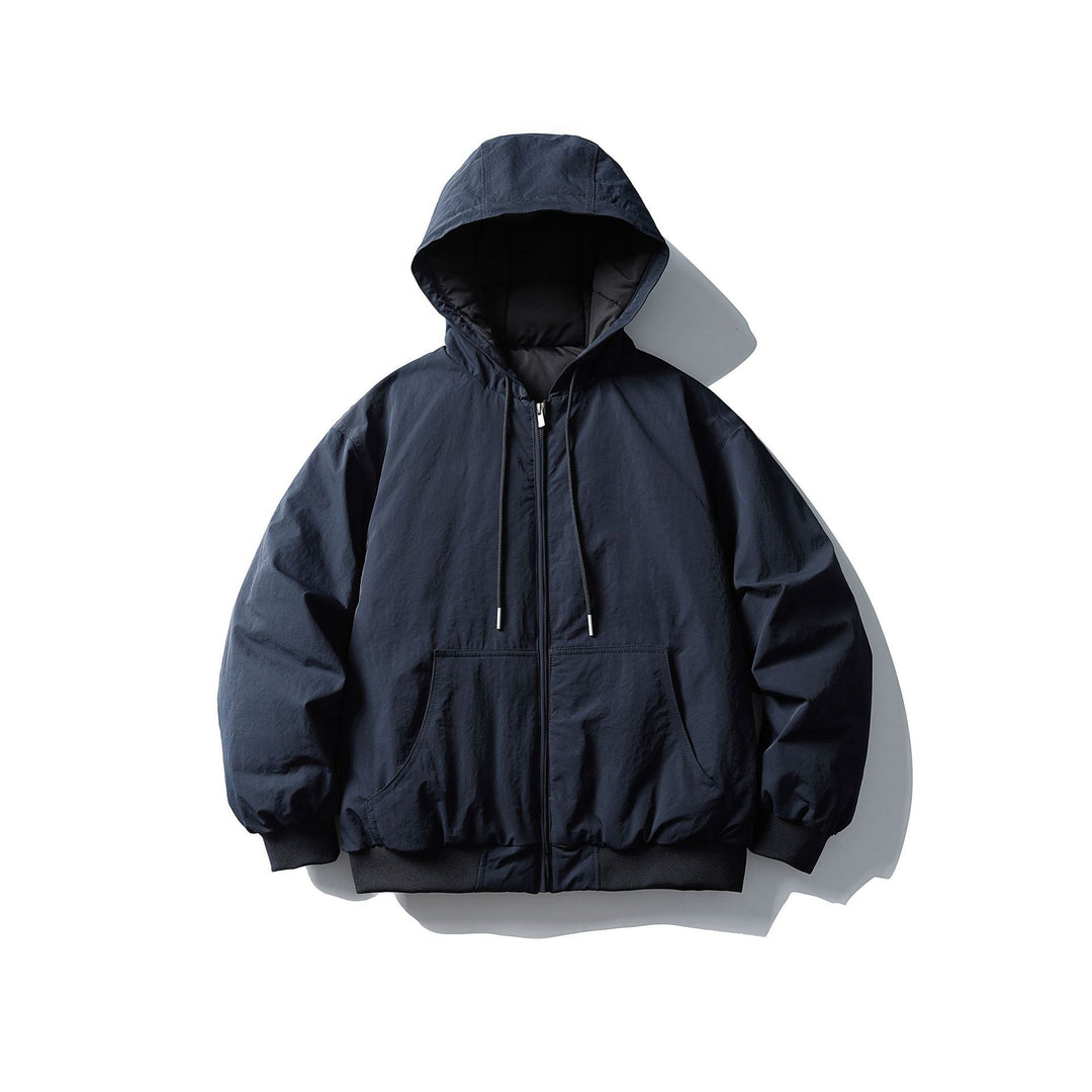Unisex Boxy wattierte Kapuzenjacke mit Kängurutasche und Rippbündchen Echoarchiv