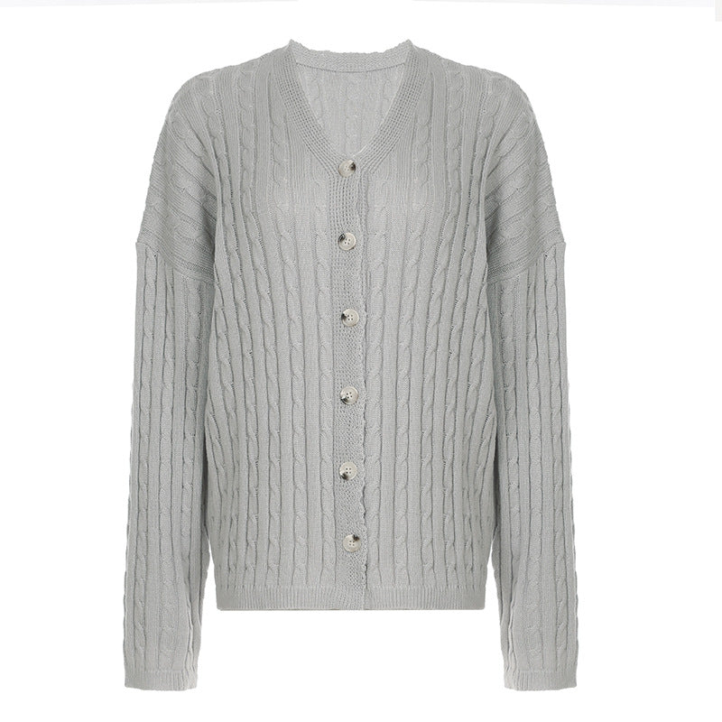 Damen nan Zopfmuster-Cardigan mit V-Ausschnitt, überschnittener Schulter und durchgehender Knopfleiste Echo Archiv