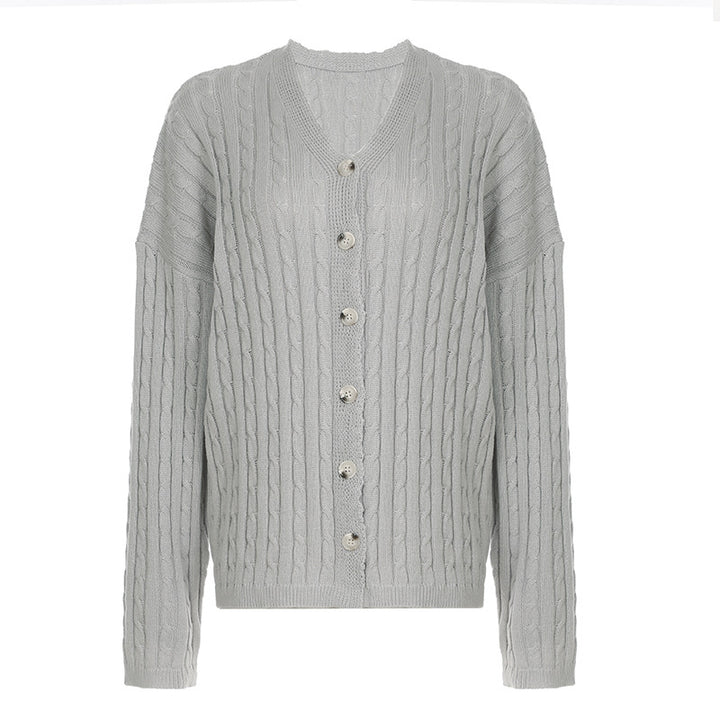 Damen nan Zopfmuster-Cardigan mit V-Ausschnitt, überschnittener Schulter und durchgehender Knopfleiste Echo Archiv