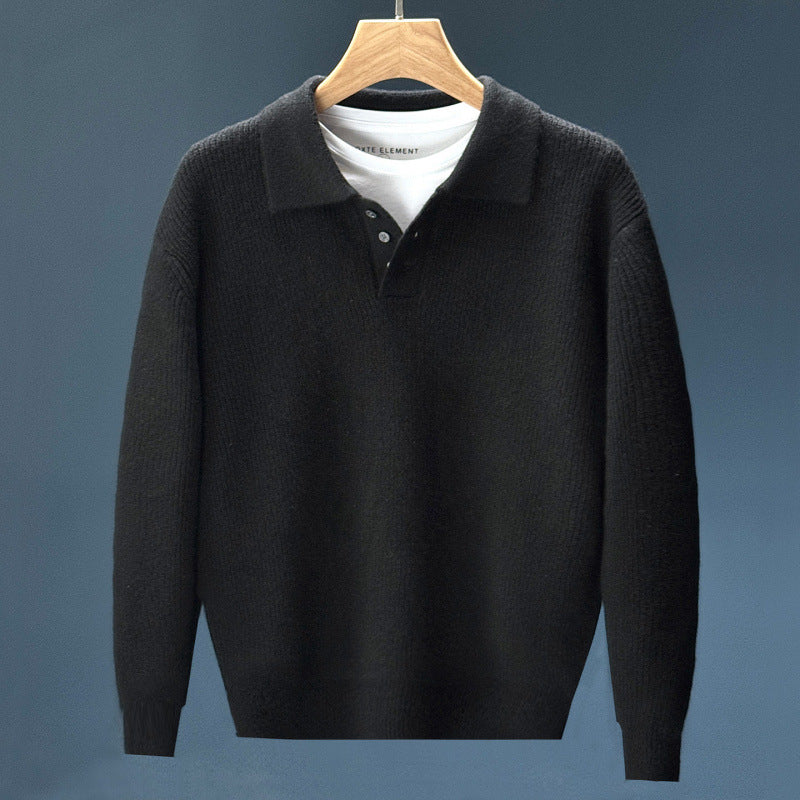 Herren Feinstrick-Polopullover mit halber Knopfleiste und legerer Oversize-Passform Echoarchiv