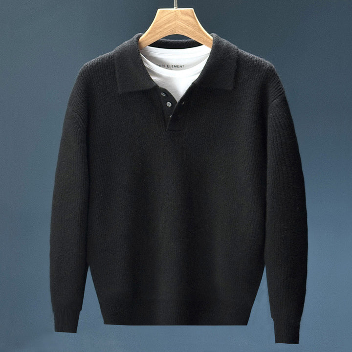 Herren Feinstrick-Polopullover mit halber Knopfleiste und legerer Oversize-Passform Echoarchiv