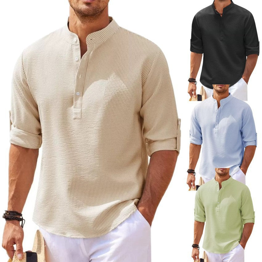 Herren Langarmshirt mit strukturierter Oberfläche und modernen Knopfleisten Echoarchiv