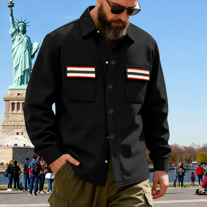 Herren Overshirt-Jacke mit Druckknopfleiste und gestreiften Brusttaschen – Taviero
